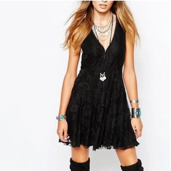Free People floral mesh embroidered Elegant Black Lace Dress - Picture 2 of 6